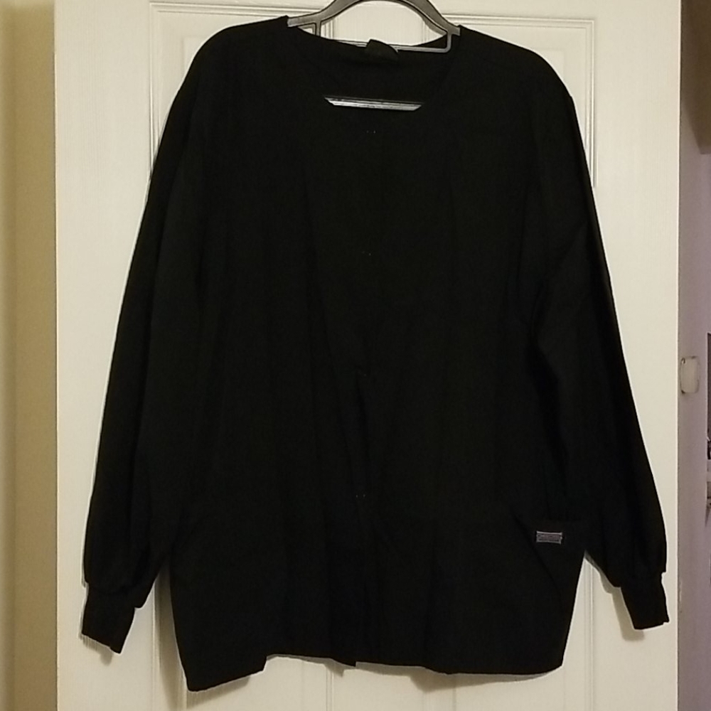 Cherokee Scrub snap long sleeve jacket black EUC